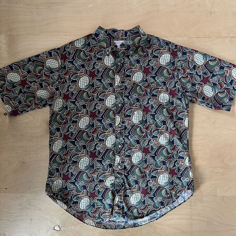 Vintage Gitman Bros Tennis Racquet Shirt Large Multicolor 90s Made in USA